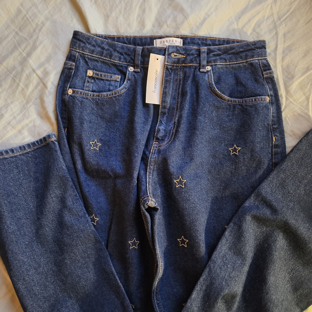 Star Embroidered Blue Jeans